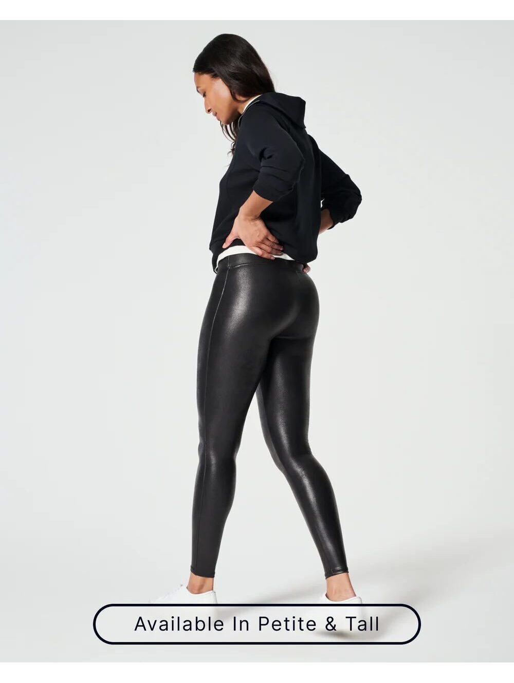 SPANX Faux Leather Leggings Petite M Black High Rise Shaping Style 2437